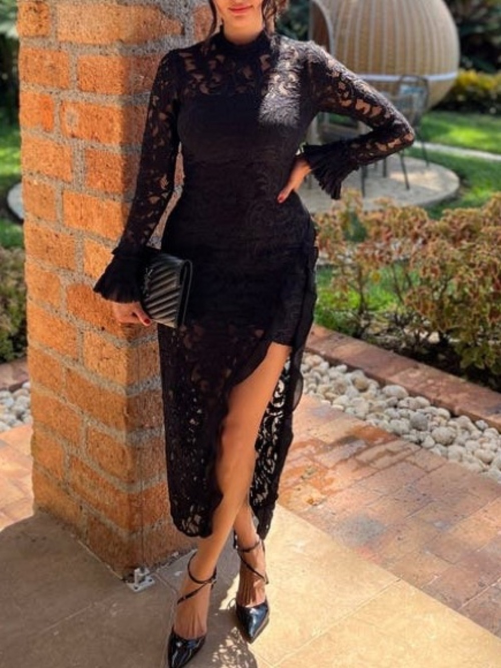 Alexis Fala Lace High Low Midi Dress Size XS Solid Black - Picture 4 of 10
